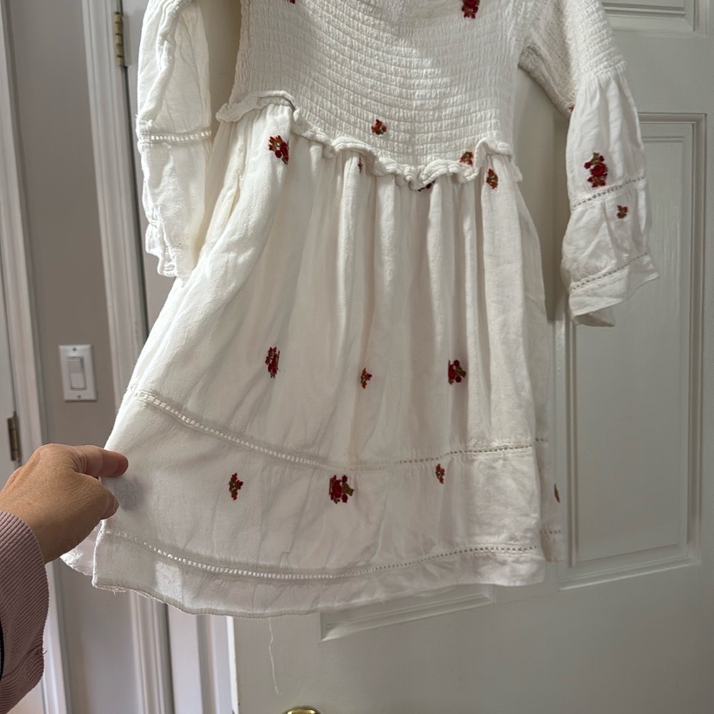 White and Red Tiered Ruffled Sundress with Bishop Sleeves